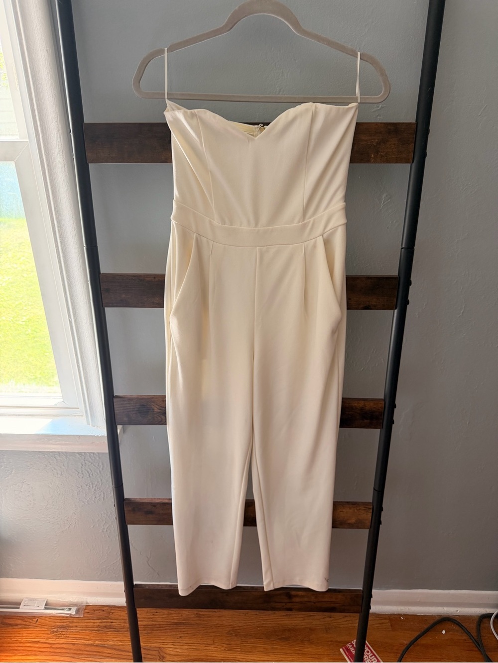 Express Cream Strapless Romper with Gold Zip Detail - Picture 2 of 3